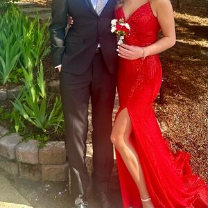 Red sparkly sequined mermaid prom dress